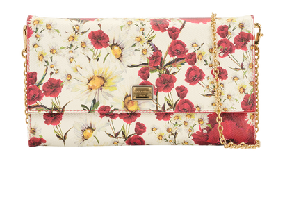 Floral Print Wallet on Chain, &pound;250, Handbags, Red/White, Leather, Front view